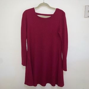 Francesca's Alya Skater Style Long Sleeve Berry Red Dress, size M